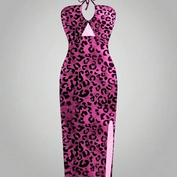 Pink Tie Front Slit Maxi Dress - Picture 1 of 1